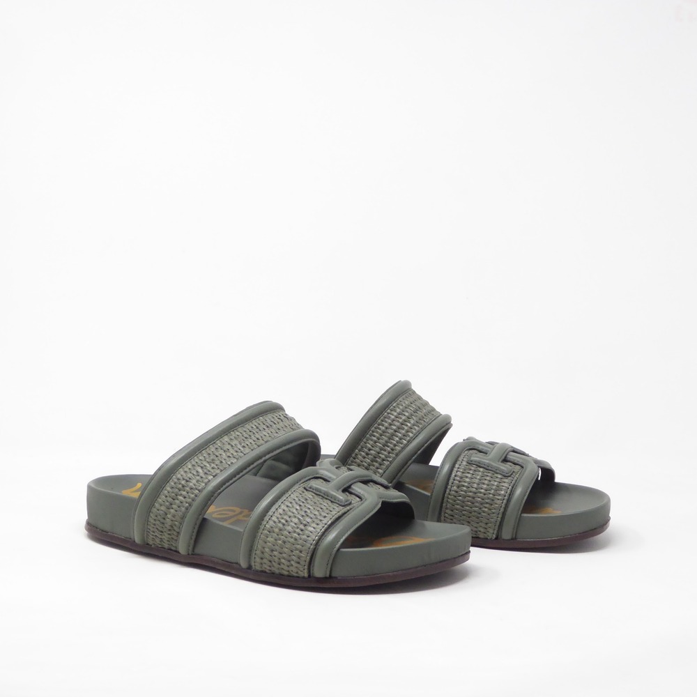 NEW Sam Edelman Womens Rowan Slide Sandals Sage Green Woven Double Strap 8